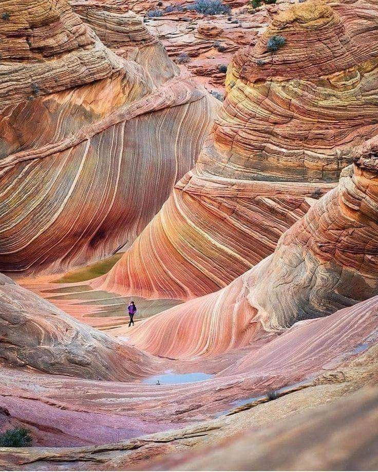 The Wave is a sandstone rock formation located in Arizona, United States, near its northern border with Utah. The formation is situated on the slopes of the Coyote Buttes in the Paria Canyon-Vermilion Cliffs Wilderness of the Colorado Plateau.