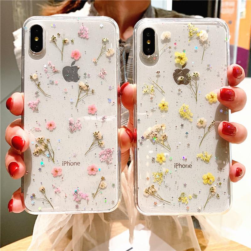 Real Dry Flower Glitter Clear Iphone Case