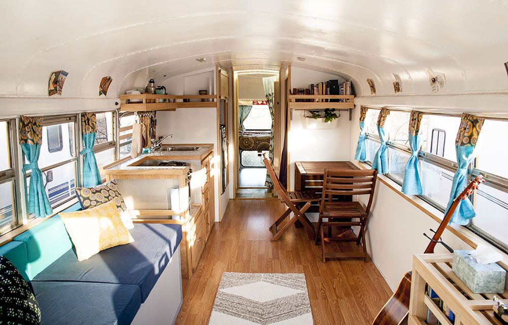 Couple Travels Full-Time With Off-Grid School Bus Tiny Home