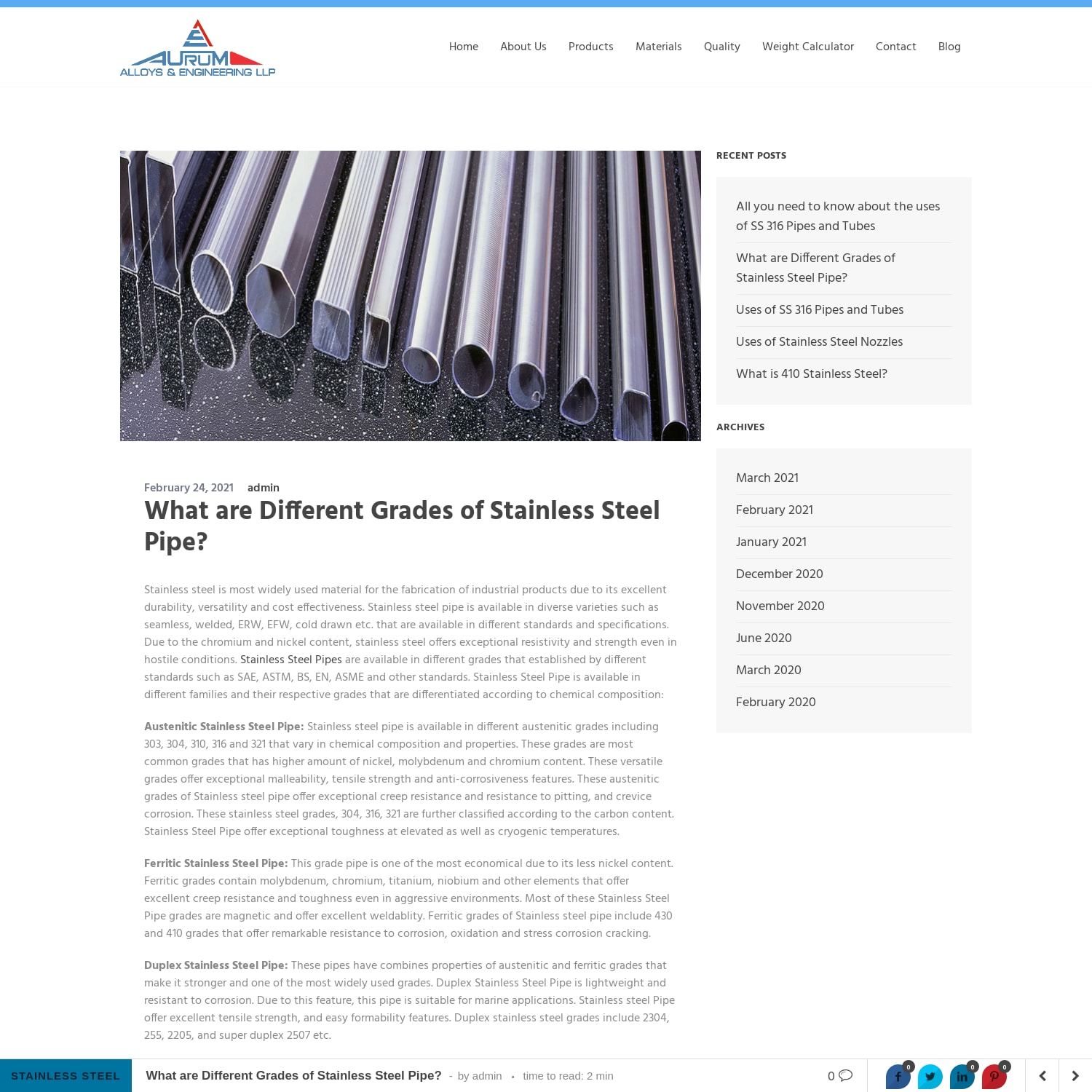 What are Different Grades of Stainless Steel Pipe?