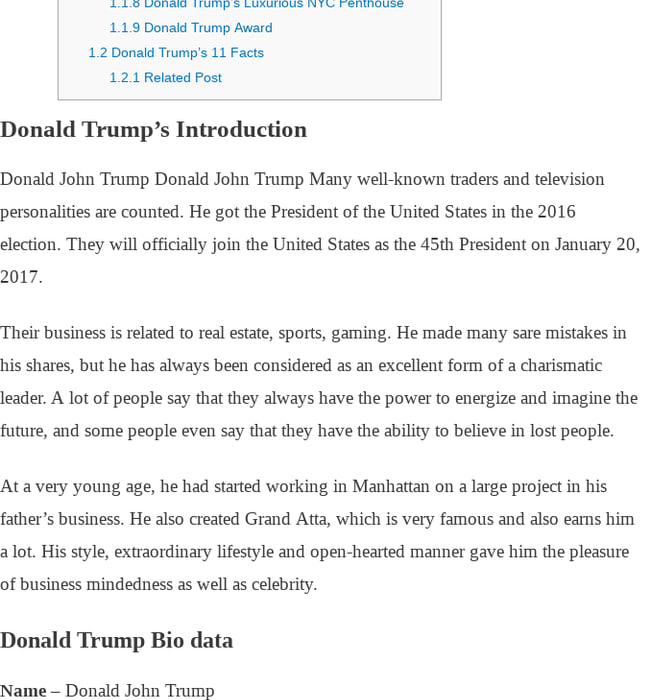 About Donald Trump's Biography History, life and Net worth