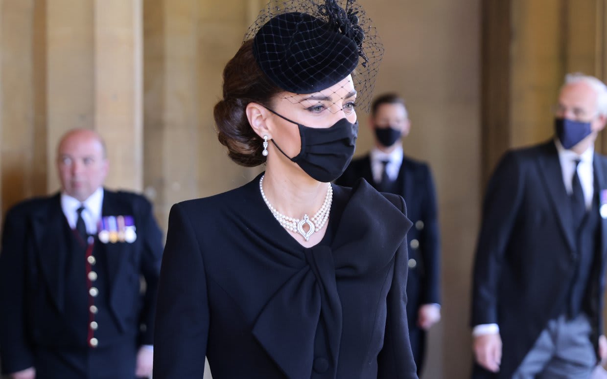 Kate Middleton Wears Queen Elizabeth's Necklace to Prince Philip's Funeral