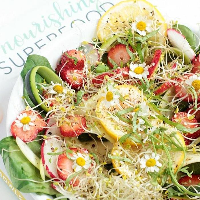 Superfood Salad Bowl w/ Spinach, Strawberries, & Honey-Miso Dressing