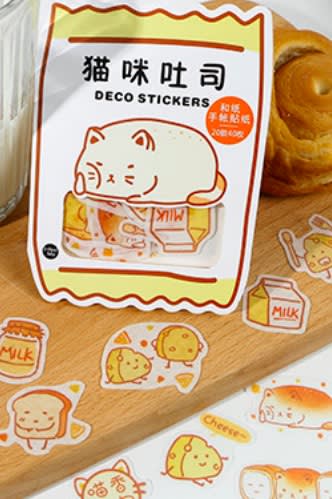 Kawaii Bujo Journal Seal Sticker Sack Flake - Bread Good Weather - Cat Toast