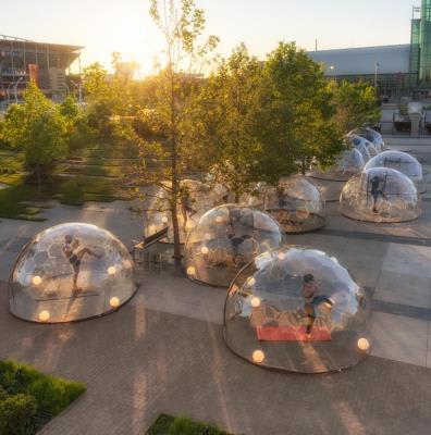 50 private geodesic domes guarantee social distancing measures for Yoga activity in Toronto streets