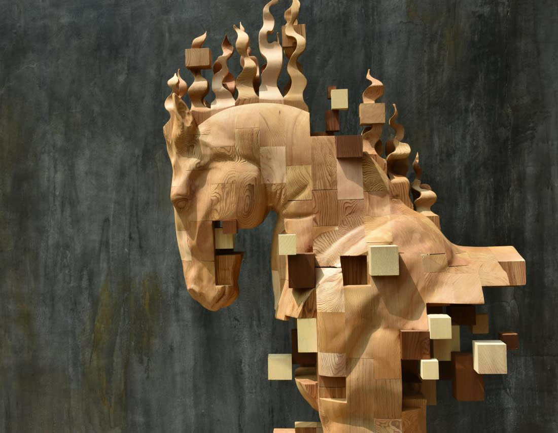 New Figurative Wooden Sculptures by Han Hsu-Tung Dissolve Into Pixelated Cubes — Colossal