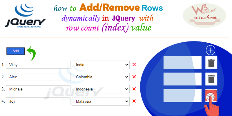 How to Add Or Remove Row Dynamically in HTML Order List Using JavaScript JQuery With Row Count (index) Value