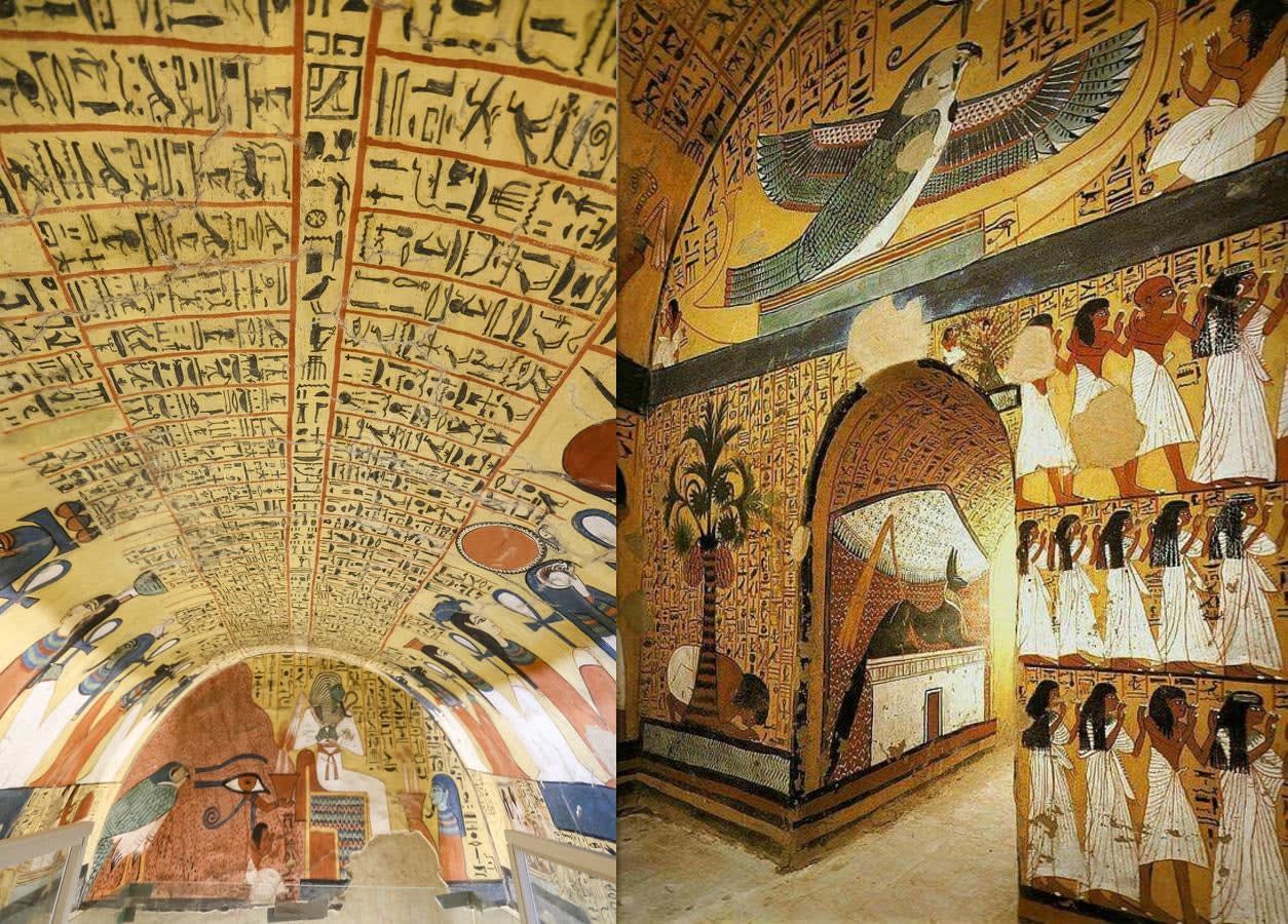 The colorful and well preserved theban tomb of Pashedu, an ancient Egyptian artisan who lived in Deir el-Medina during the reign of Seti I (1290-1279 BCE). It is located in Deir el-Medina on the west bank of the Nile, opposite to Luxor, Egypt
