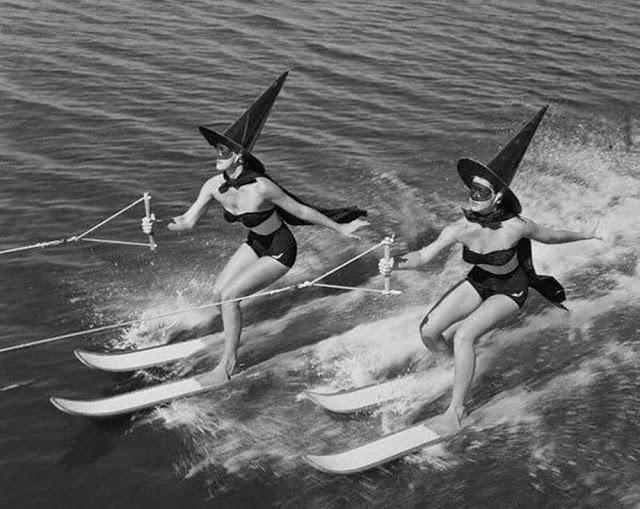 October, 1954: Witches skiing at Cypress Gardens, Florida.