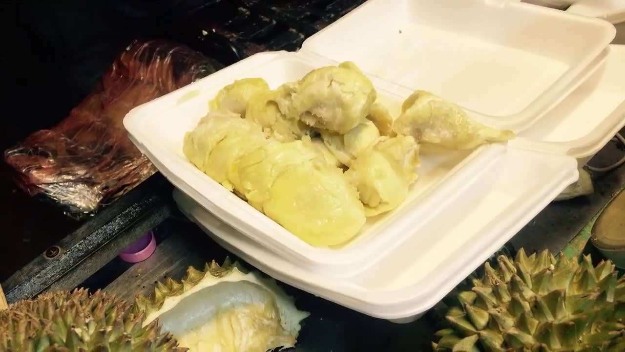 Durian on the street in Cambodia.
