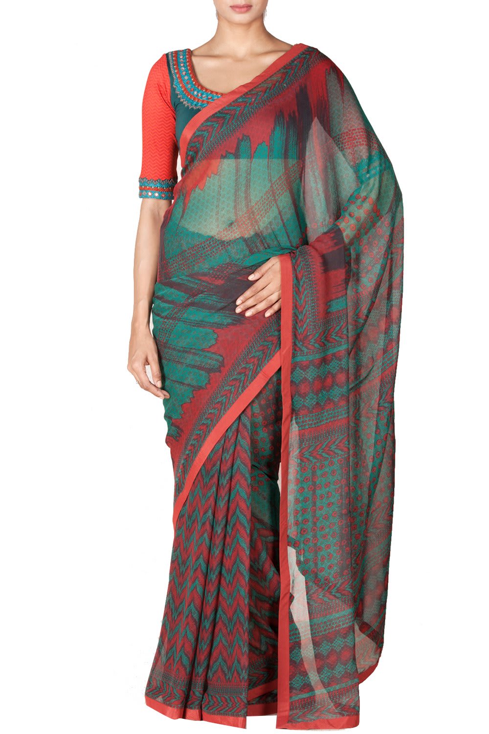 Emerald printed saree with blouse