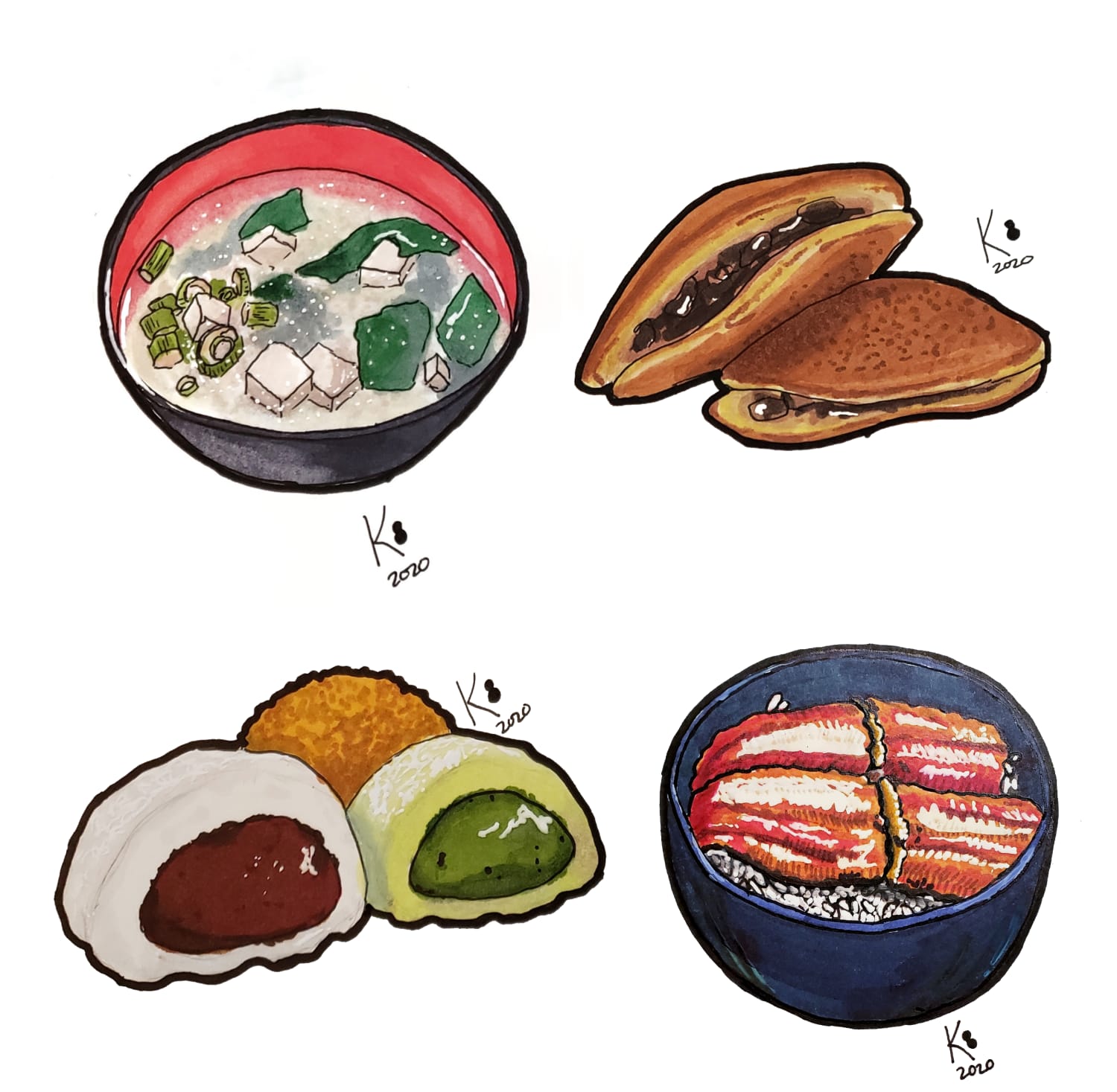 Some Japanese food with Ohuhu markers and gel pen.