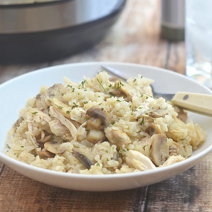 Pressure Cooker Chicken and Rice with Mushrooms - Onion Rings & Things