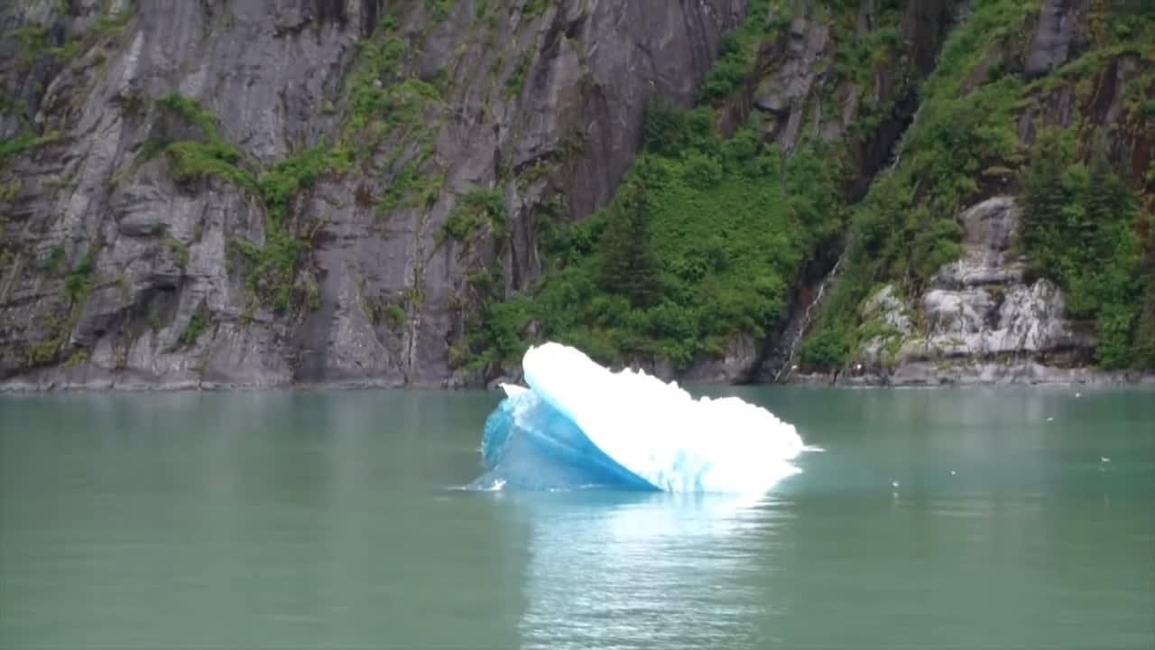 This iceberg flipping over in the middle of a fjord