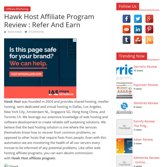 Hawk Host Affiliate Program Review : Refer And Earn