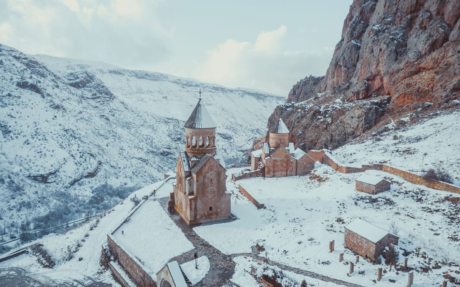 Noravank is a 13th-century Armenian monastery, located 122 km from Yerevan in a narrow gorge made by the Amaghu River, near the town of Yeghegnadzor, Armenia