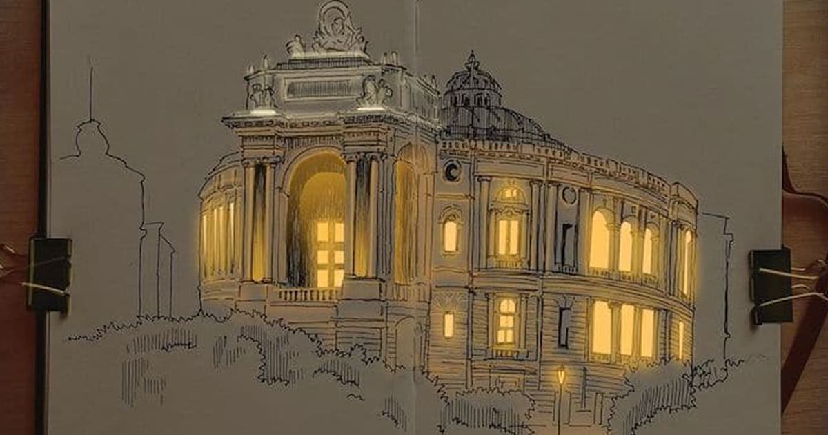 Artist Creates Architectural Drawings That Look Like They’re Illuminated With Real Lights