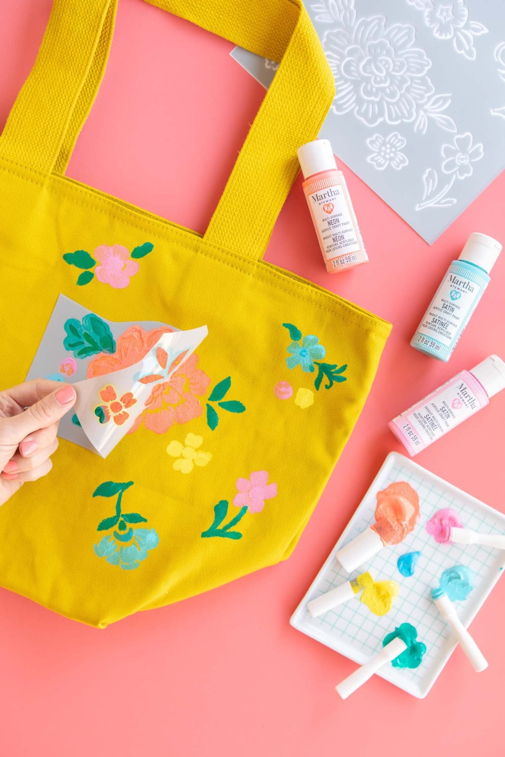 DIY Floral Stencil Tote Bag Mother's Day Gift