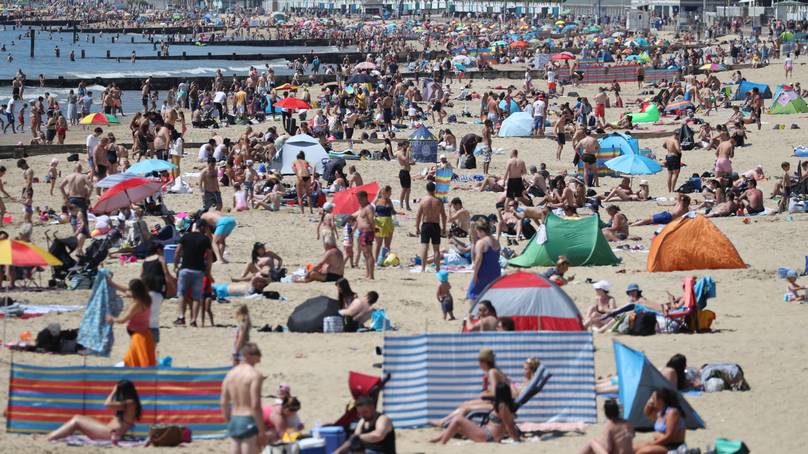 Crowds Gather At UK Beaches For Sunny Bank Holiday