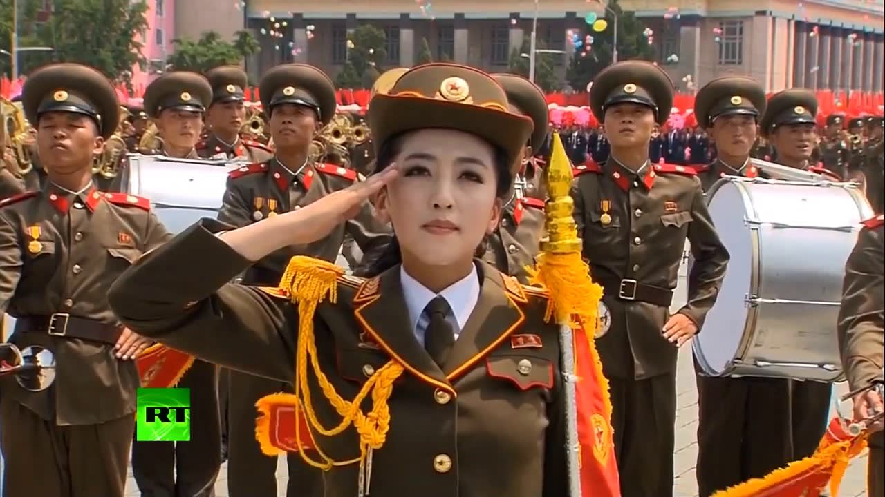 You dropped the bomb on me music over North Korean marching