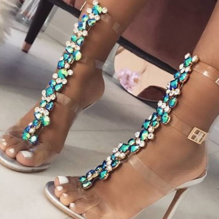Stiletto Heel Sandals with Colorful Rhinestones