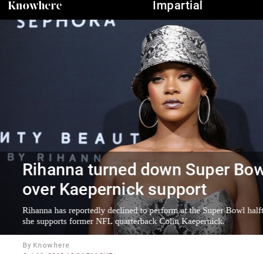 Rihanna turned down Super Bowl offer over Kaepernick support