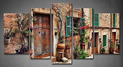 5 Panel Wall Art Streets of Italy Tuscany Towns Old Mediterranean Door Windows Flower Painting The Picture Print On Canvas Architecture Pictures for Home Decor Decoration Gift Piece - BEST PRODUCTS