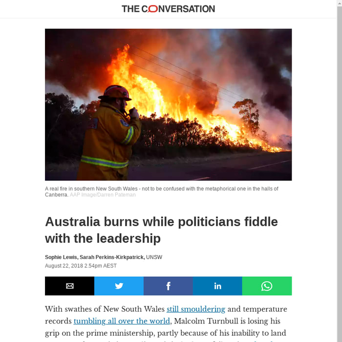 Australia burns while politicians fiddle with the leadership