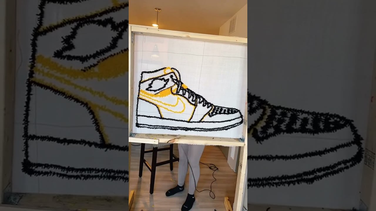 Girl Shows Amazing Artistry By Creating Sneaker Designs On a Rug - 1206875