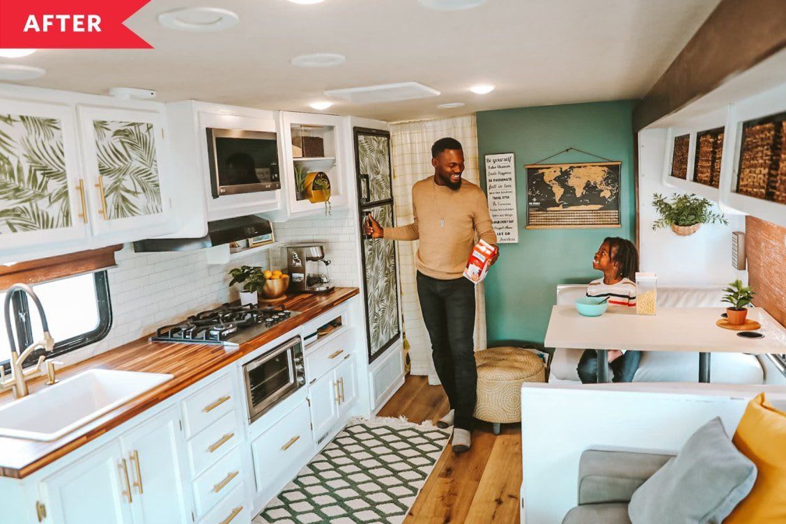 B&A: This Family of 3 Renovated a Run-Down RV into a Full-Time Home on Wheels in 2021 | Home, Ikea pillows, House on wheels