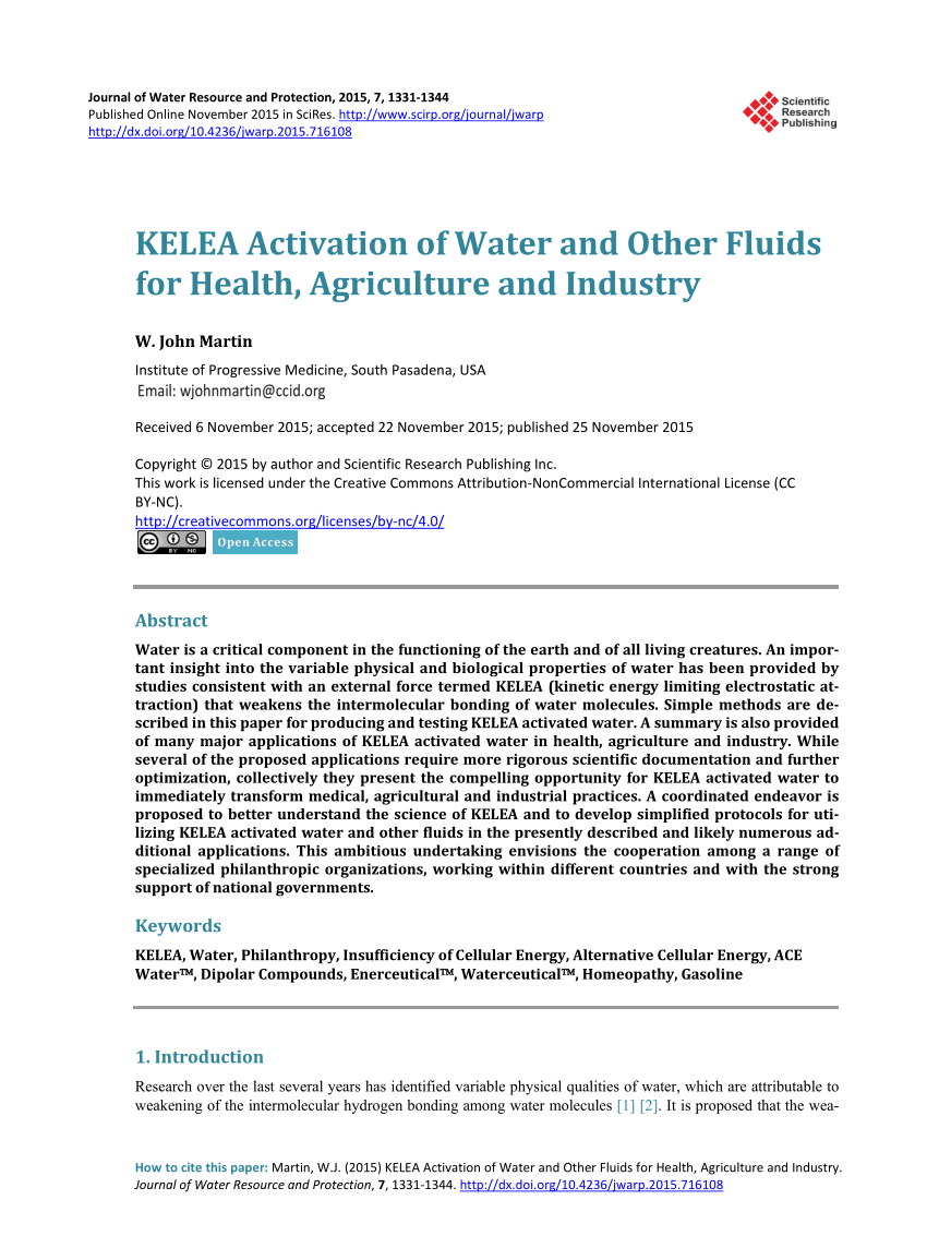 (PDF) KELEA Activation of Water and Other Fluids for Health, Agriculture and Industry