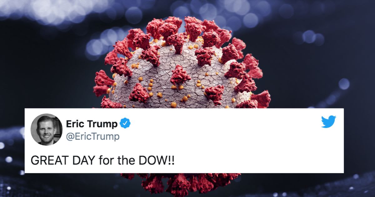 Eric Trump celebrates the stock market as the U.S. coronavirus death toll hits 100,000