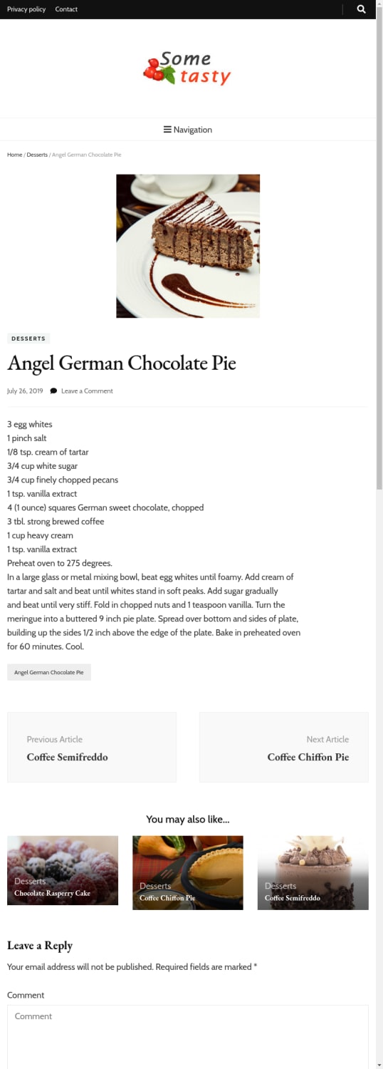 Angel German Chocolate Pie