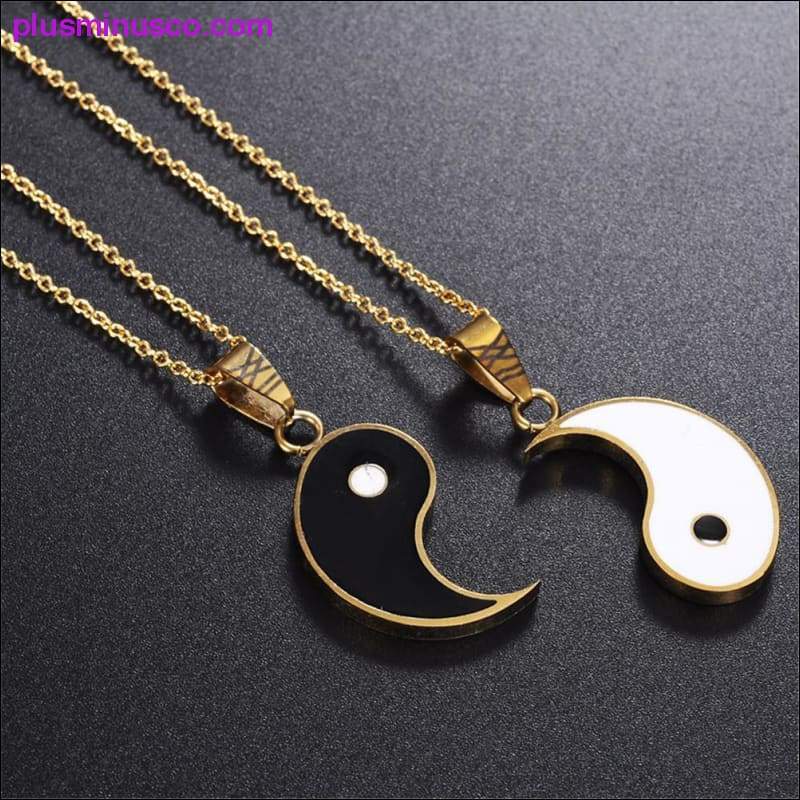 Yin Yang Pendant Necklace for Couples or BFF 2 Piece Stainless Steel