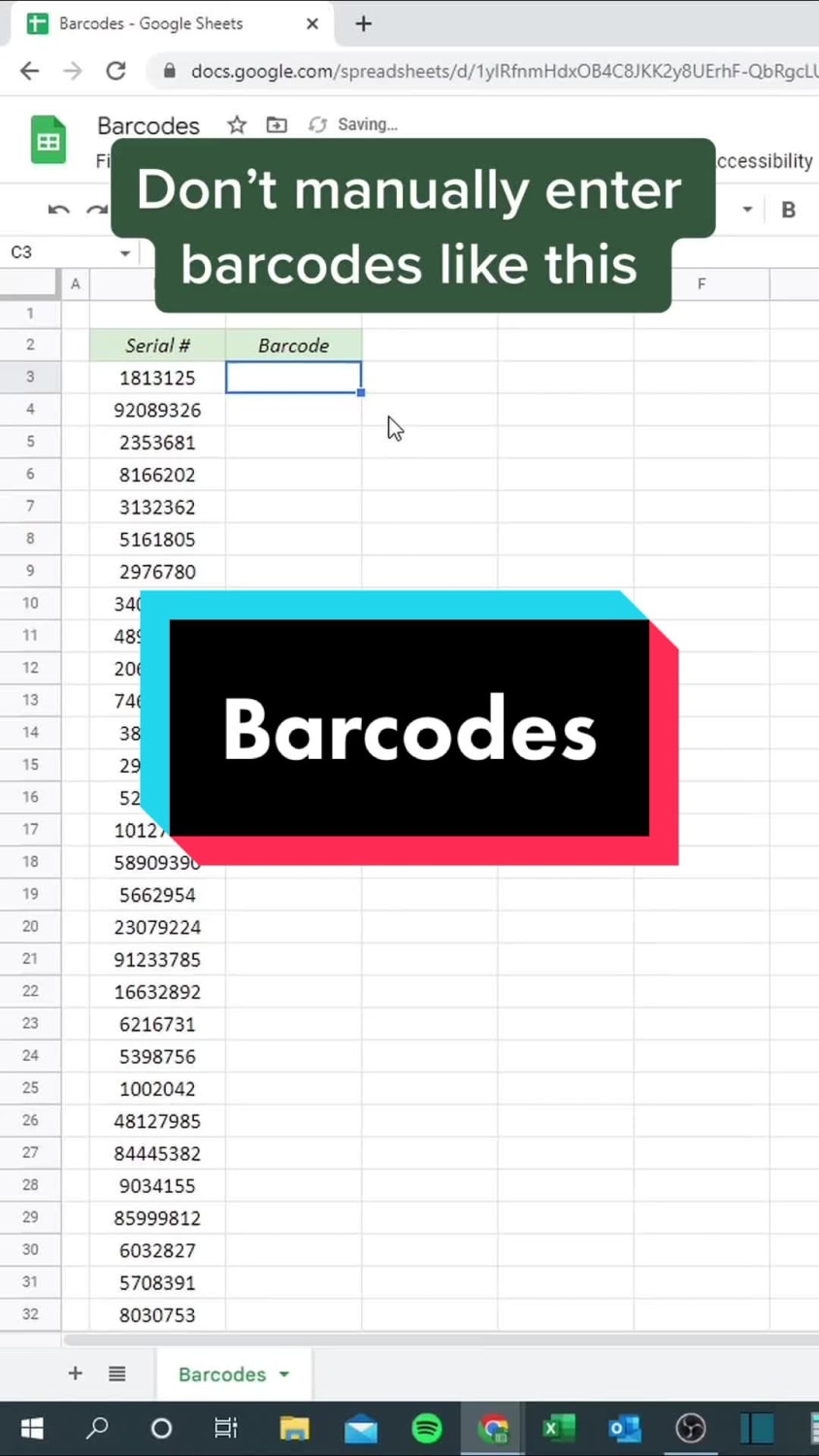 Create barcodes in Gsheets #cheatsheets #excel #exceltips #googlesheets ...