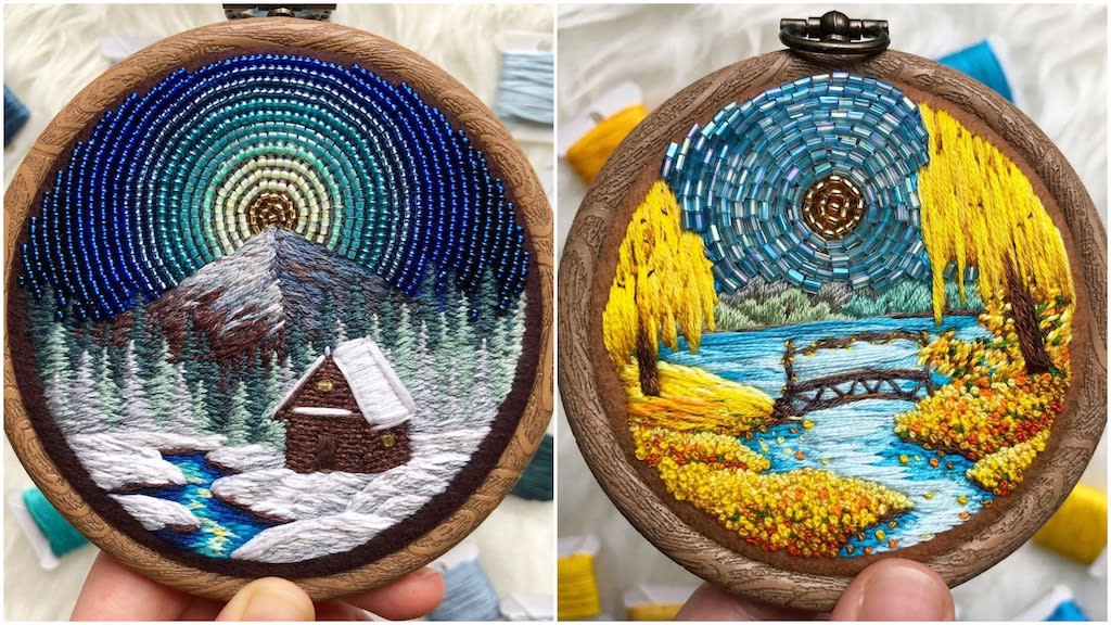 Beautiful Nature Vignettes in Beaded Embroidery