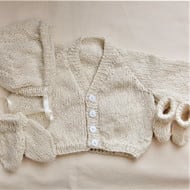 Knitted 4 Piece Baby's Classic Cardigan Set, Baby Shower Gift, New Baby Gift