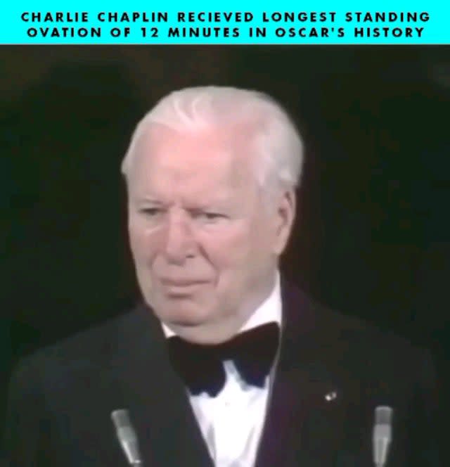 In 1972, Charlie Chaplin received the longest standing ovation in the Oscar history. An enthusiastic 12 minute long standing ovation to the legend. Every second deserved.