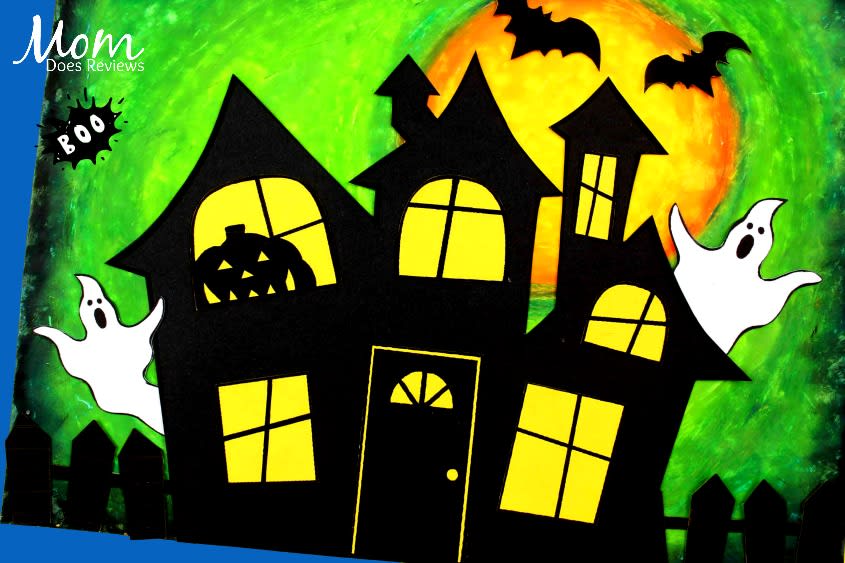 Easy Halloween Pastel Oil Haunted House #craft