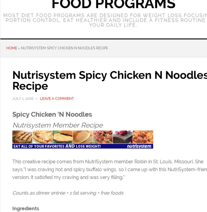 Nutrisystem Spicy Chicken N Noodles Recipe