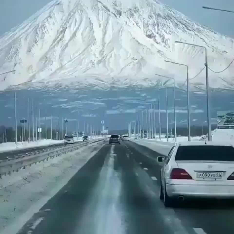 Driving toward Koryaksky Volcano in Kamchatka Peninsula, Russia