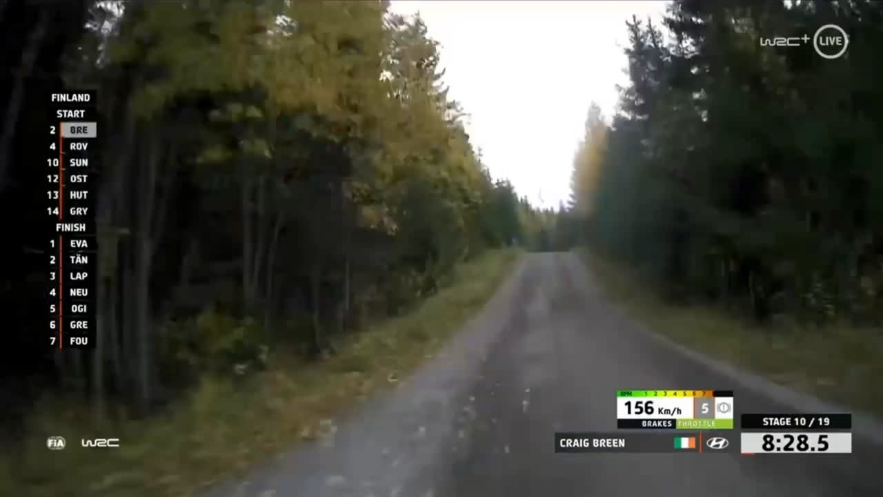 First person view of a WRC Rally car. No space for any mistake.