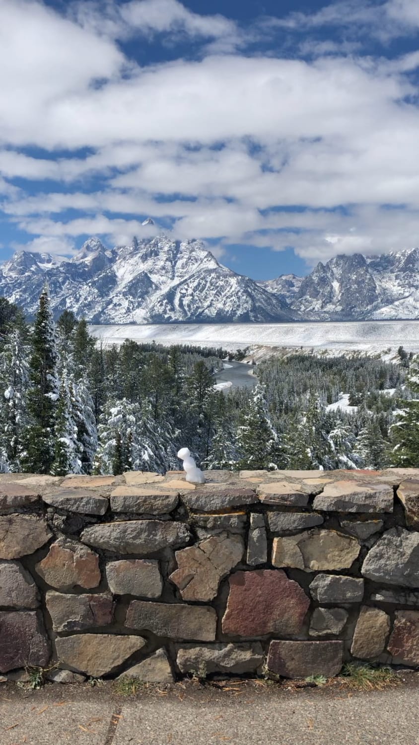 Grand Tetons and snake river after a light snow the night before