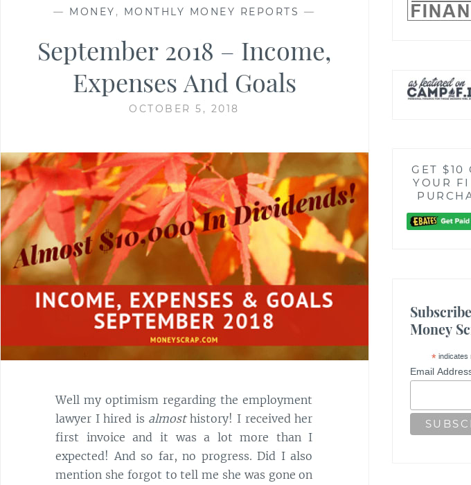 September 2018 - Income, Expenses And Goals