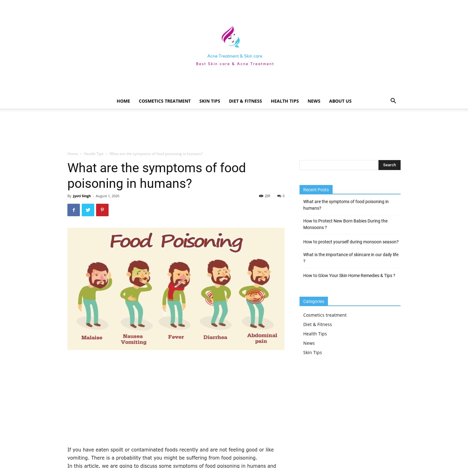 What are the symptoms of food poisoning in humans?