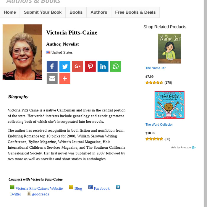 Victoria Pitts-Caine - A Native Californian Author and Novelist