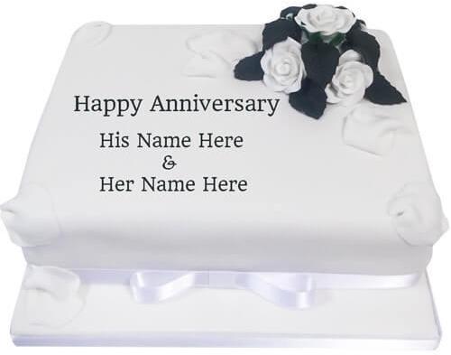 Write Your Name on Happy Anniversary Flower Cake Pics
