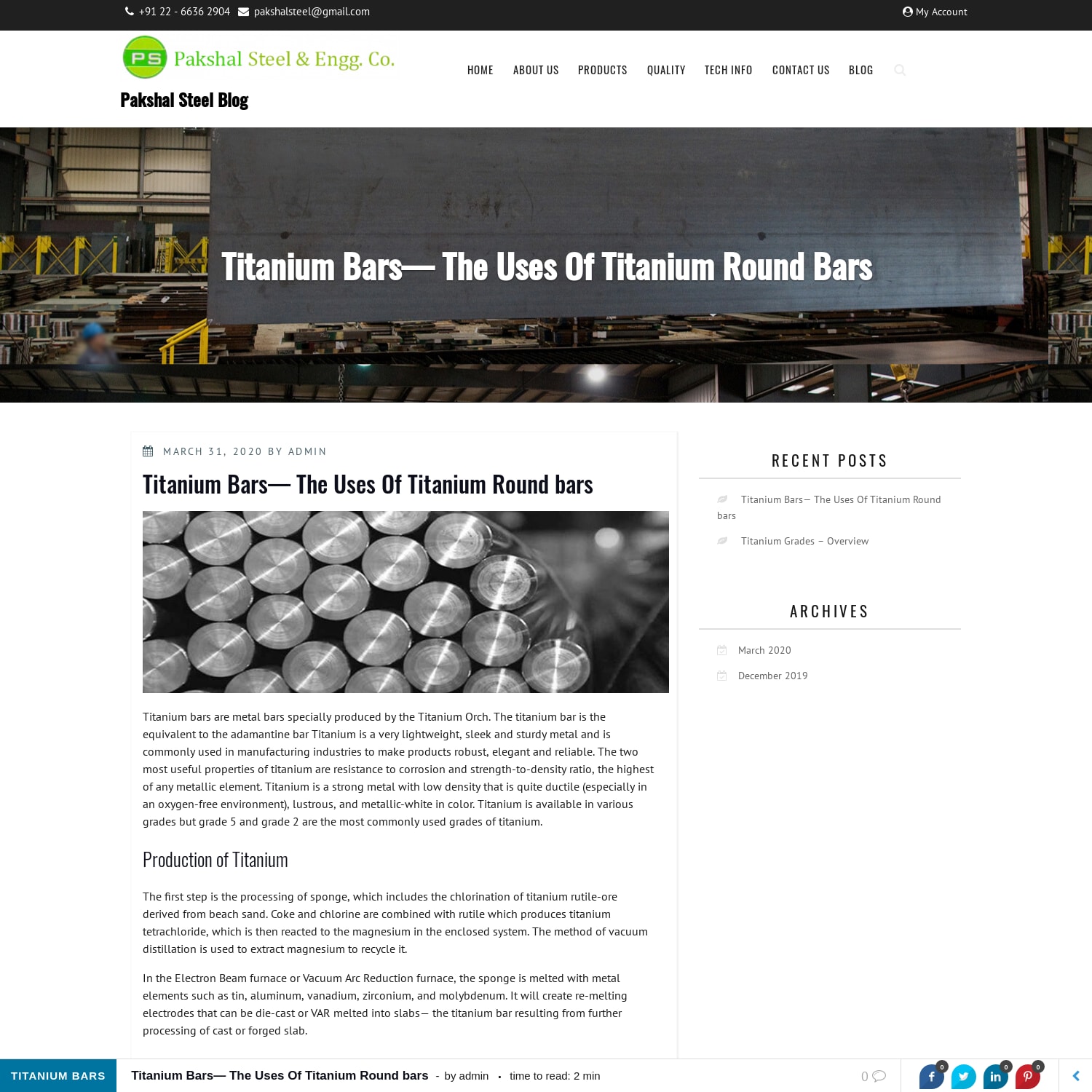 Titanium Bars— The Uses Of Titanium Round bars