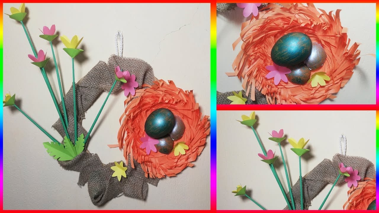 Handicraft Spring Decor 2020! Happy Easter Egg Decorating with Bird Nest! Paper Flower Wall Hanging