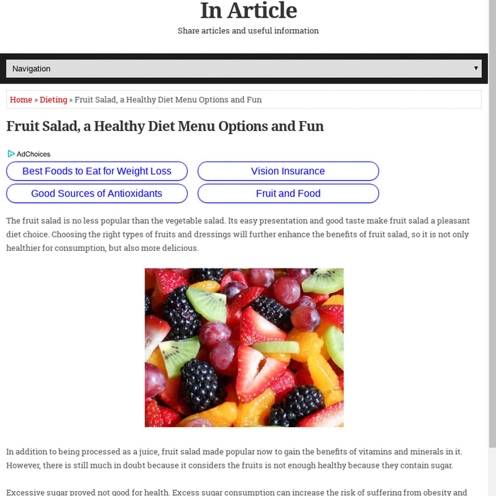Fruit Salad, a Healthy Diet Menu Options and Fun